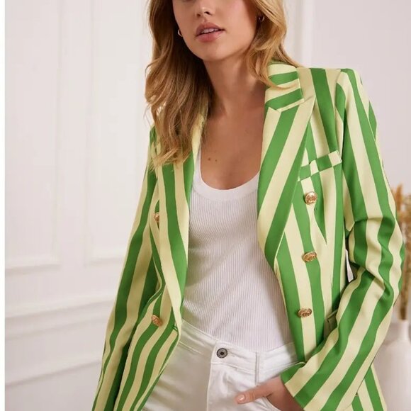 New Green Striped Blazer - Picture 2 of 4